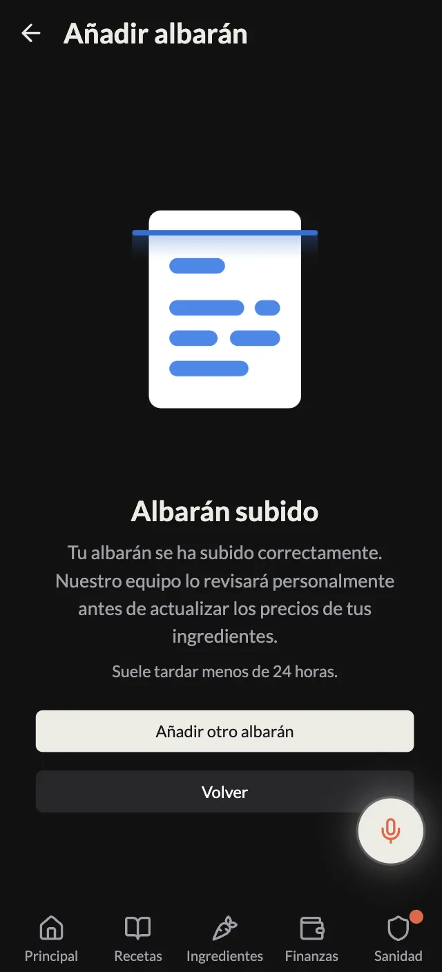 Tipi screen confirming a delivery note upload